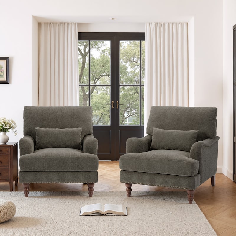 Set of 2 Mid Century Chenille Upholstered Accent Chairs