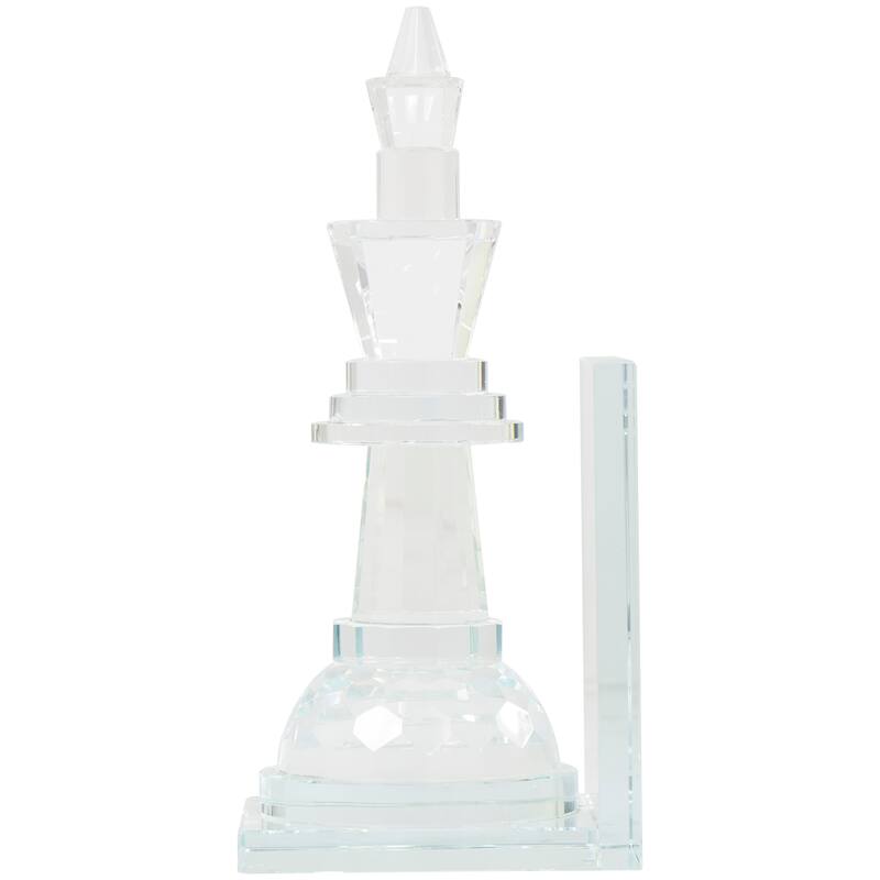 Clear Crystal Oversized Chess Decorative Bookends with Cut Crystal Designs (Set of 2)