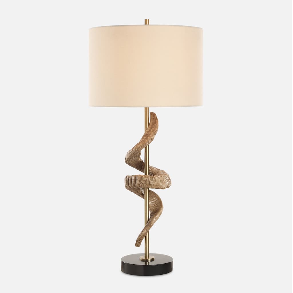 Rams Horn Table Lamp with Drum Shade - 33.5" - Brown and Antique Brass