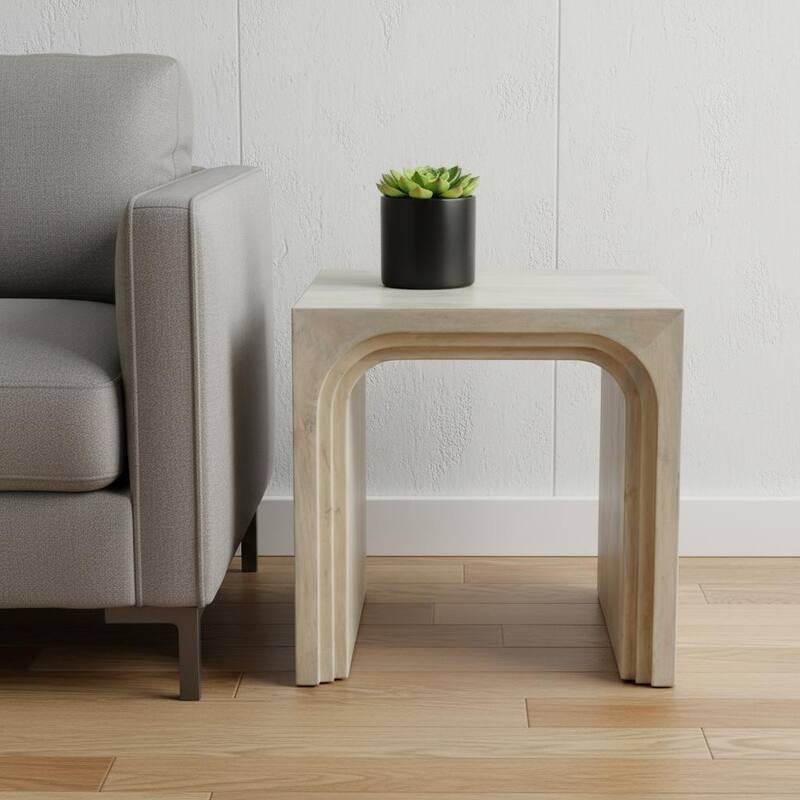 HomeRoots 24" White Solid Wood Square Sled End Table - 24.00 in. x 24.00 in. x 24.00 in. - White - Wood