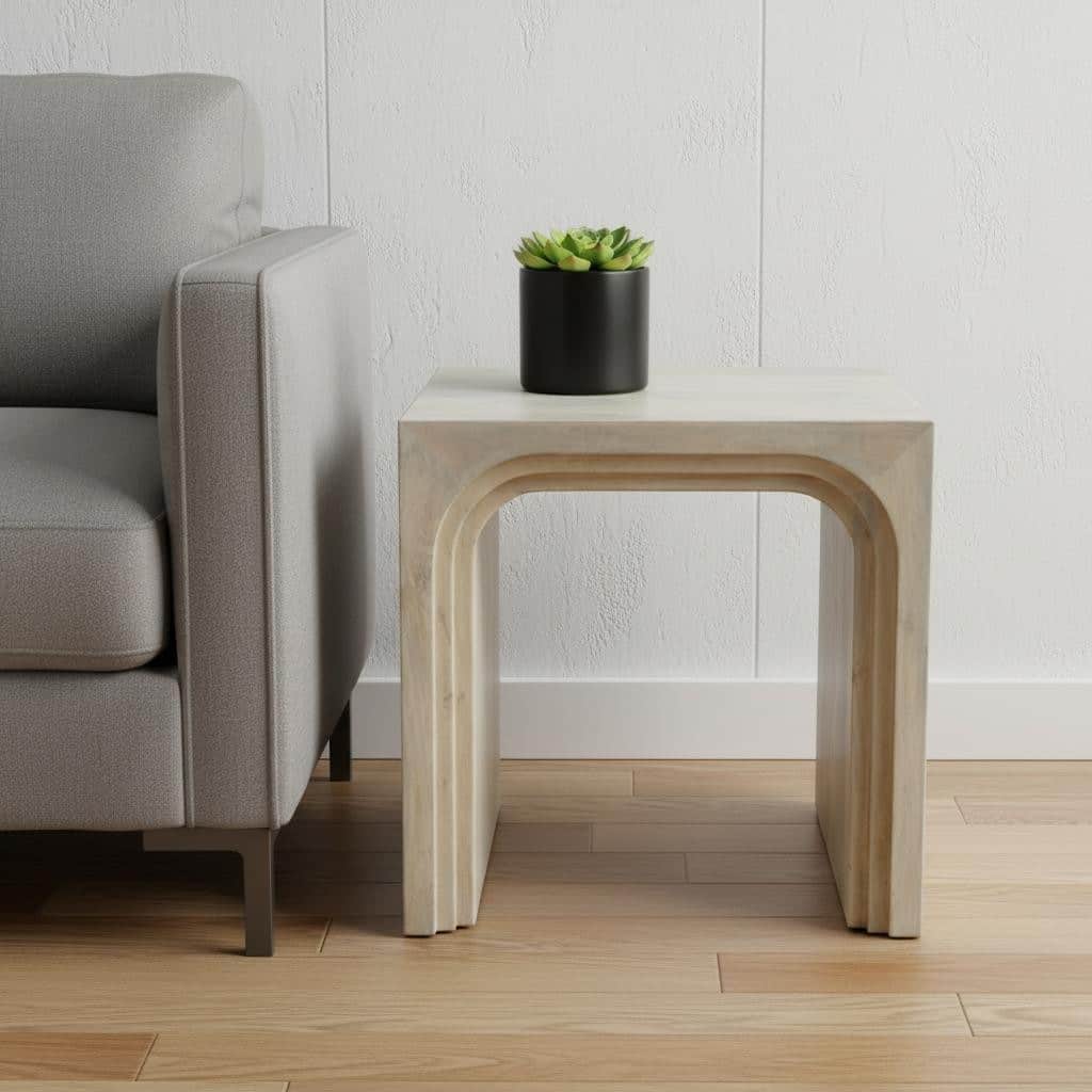 HomeRoots 24" White Solid Wood Square Sled End Table - 24.00 in. x 24.00 in. x 24.00 in.