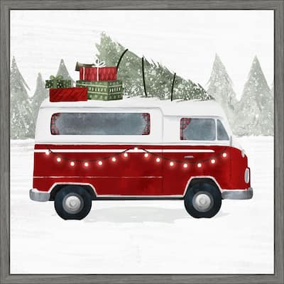 Yuletide Camper IV by Victoria Barnes (22 x 22 in.), Framed Canvas Wall Art Print - Sylvie Greywash
