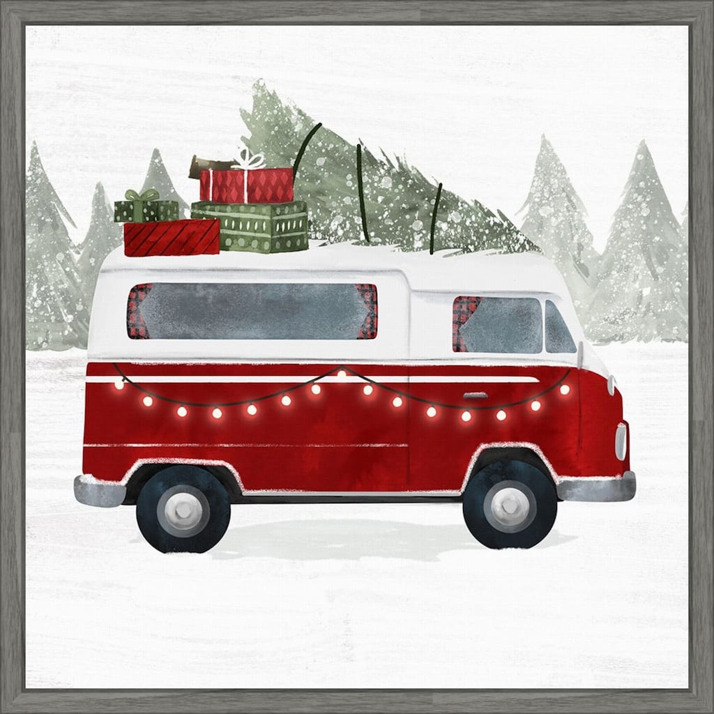 Yuletide Camper IV by Victoria Barnes (22 x 22 in.), Framed Canvas Wall Art Print - Sylvie Greywash