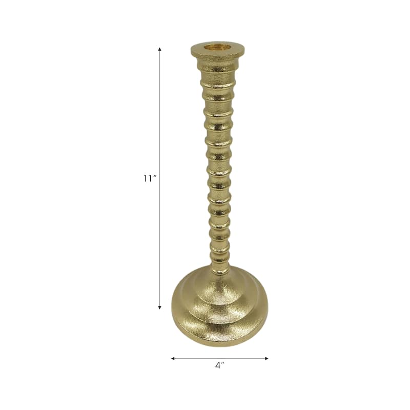 Aluminum Modern Taper Holder Sculpted Spiral Stem Textured Round Base