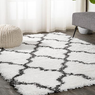 Beni Shag Trellis Ivory/Charcoal Area Rug