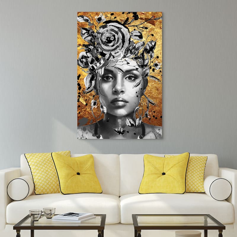 "Beautiful Woman & Flowers" Frameless Free Floating Tempered Glass Panel Graphic Wall Art 32 in. x 48 in.