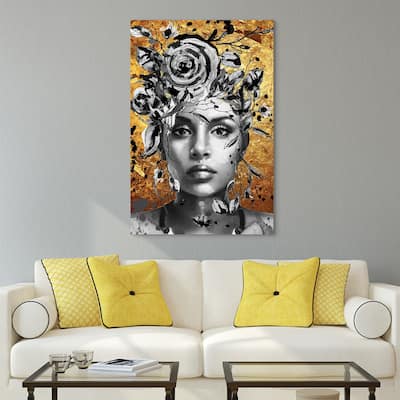 "Beautiful Woman & Flowers" Frameless Free Floating Tempered Glass Panel Graphic Wall Art 32 in. x 48 in.