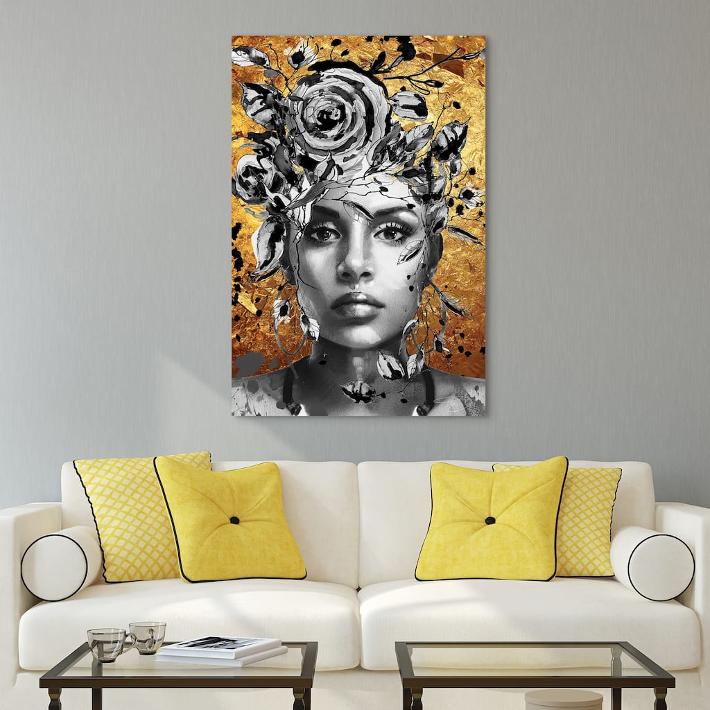 "Beautiful Woman & Flowers" Frameless Free Floating Tempered Glass Panel Graphic Wall Art 32 in. x 48 in.