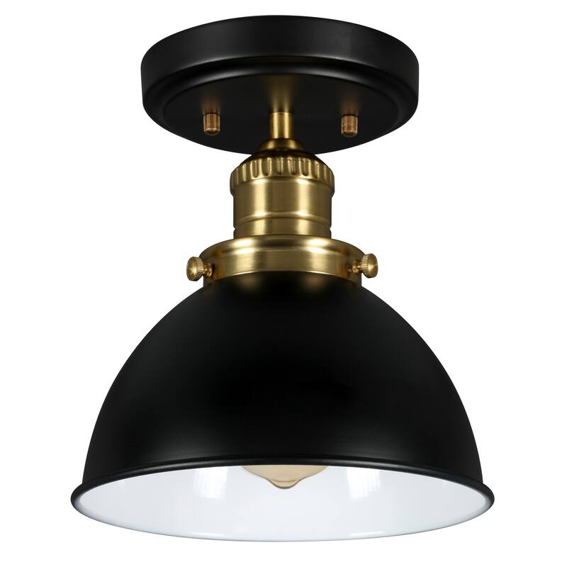 Design House Savannah Farmhouse 1-Light Indoor Semi-Flush Mount Ceiling Light Dimmable - Matte Black/Gold
