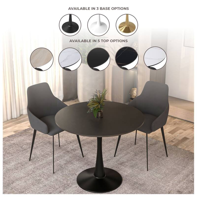 LeisureMod Bristol 40" Round Dining Table for 4 with MDF Wood Tabletop in Black Steel Base for Kitchen & Dining Room