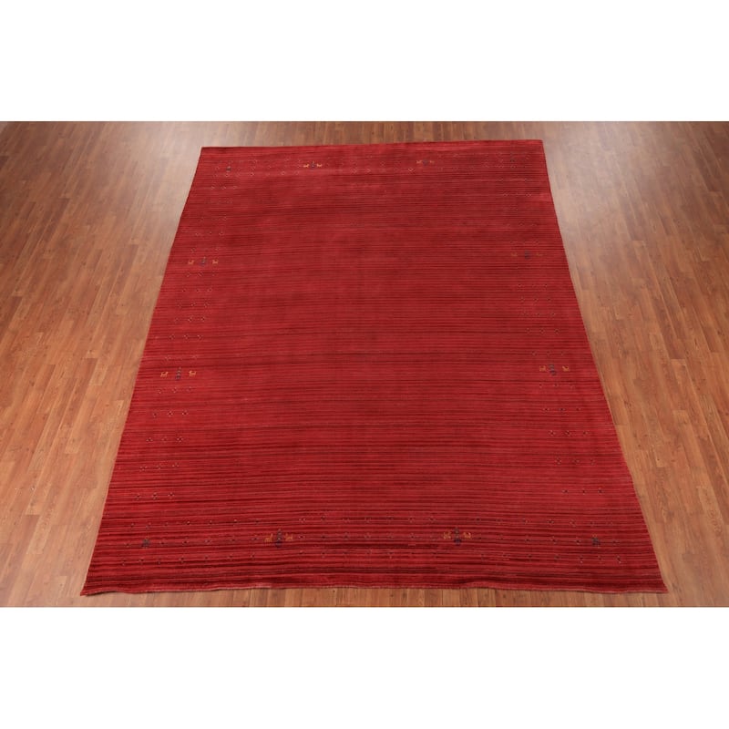 Striped Tribal Gabbeh Indian Area Rug Silk Carpet - 9'1" X 11'5"