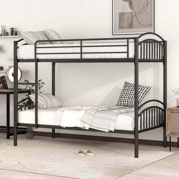 slide 2 of 15, Twin Over Twin Metal Bunk Bed, Separate into 2 Beds, Black Black