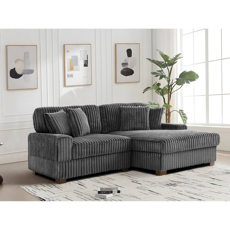 118.4"W Plush Modular Sectional Sofa with Pillows - 2 Piece Grey - Right Facing