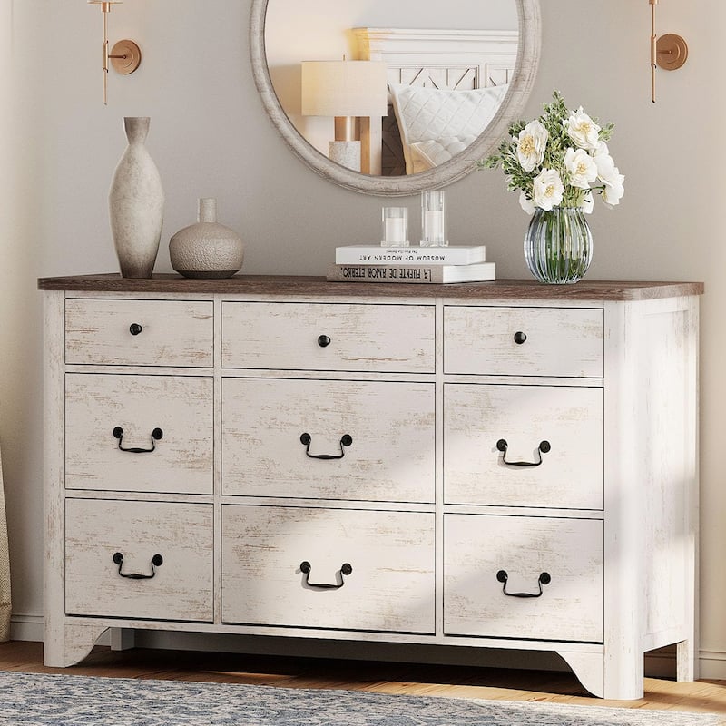 WAMPAT 53.5'' Wide Farmhouse White Dresser TV Stand with Curved Edge Design and Wide Chests of Drawers