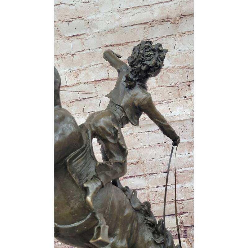 Female Horseback Rider Cowgirl Being Thrown Off Horse - Western Bronze Sculpture By Milo