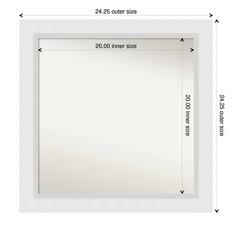 Blanco White Framed Non-Beveled Custom Wall Mirror, Bathroom Vanity Mirror - Outer Size: 24.25 x 24.25