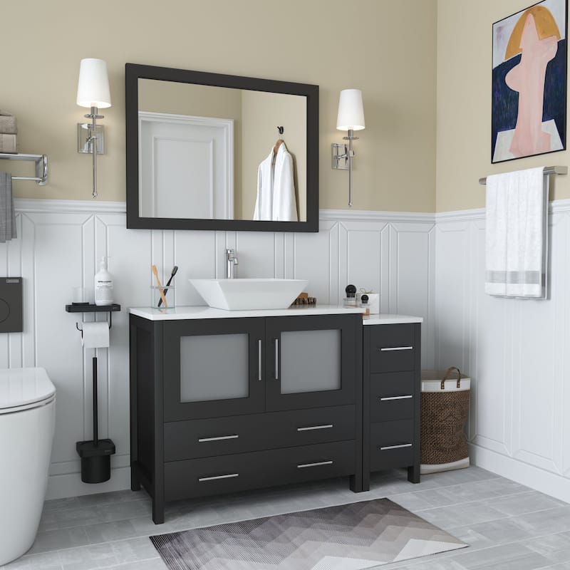 Vanity Art 48" Single Sink Bathroom Vanity Combo Set with Engineered Marble Top and Free Mirror - 48 x 18.5 x 36 Inches