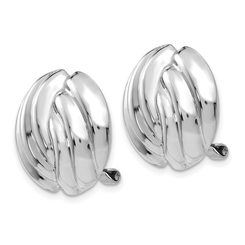 Curata 14k White Gold Button Omega Clip Non pierced Earrings 19x18mm