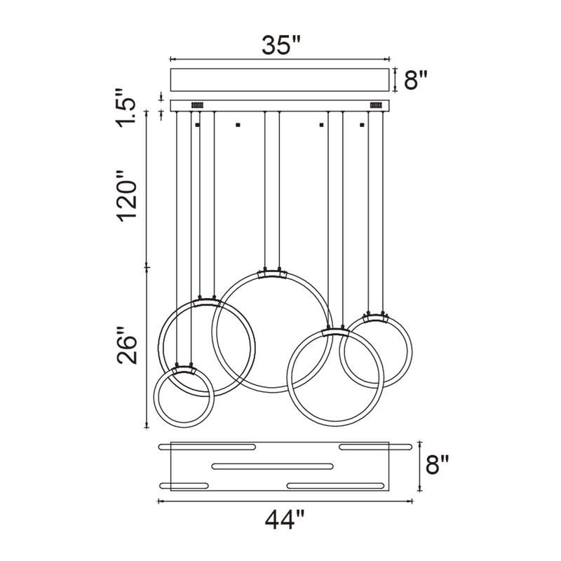 Hoops Integrated LED 44in 5 Ring Black Chandelier