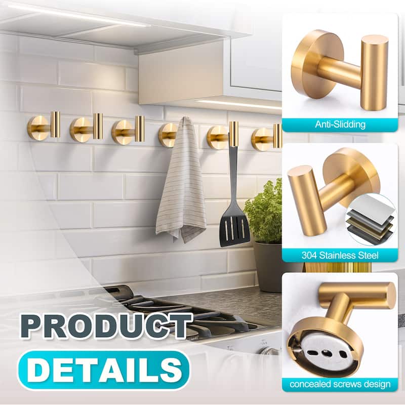 WOWOW Stainless Steel J-Hook Robe/Towel Hook 6-Pack