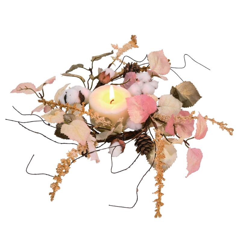 Transpac Fabric 12 in. Multicolor Harvest Blossom Candle Ring