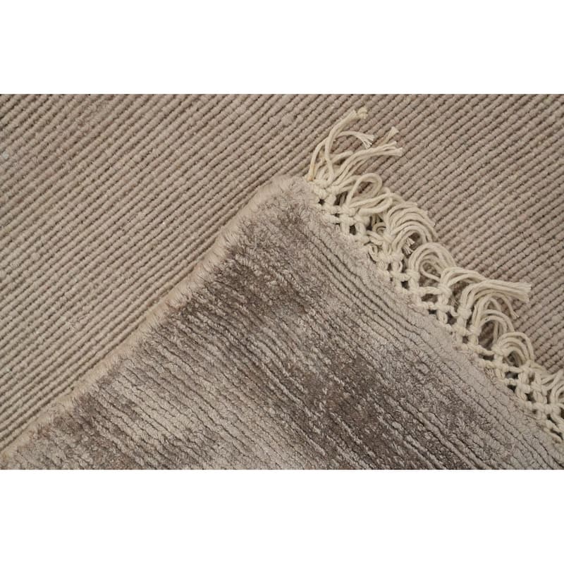 Hand Knotted Oriental Viscose Silk Carpet Modern Modern Brown Abstract Area Rug - 11' 4'' X 8' 1''