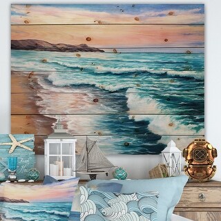 Designart 'Pastel Purple Sunset Over Incoming Ocean II' Nautical ...