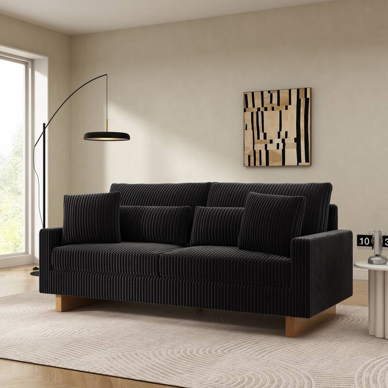 Christopher Knight Home - Cordua American Design Upholstered Loveseat Sofa with Four Pillows and Soft Corduroy Fabric - Black