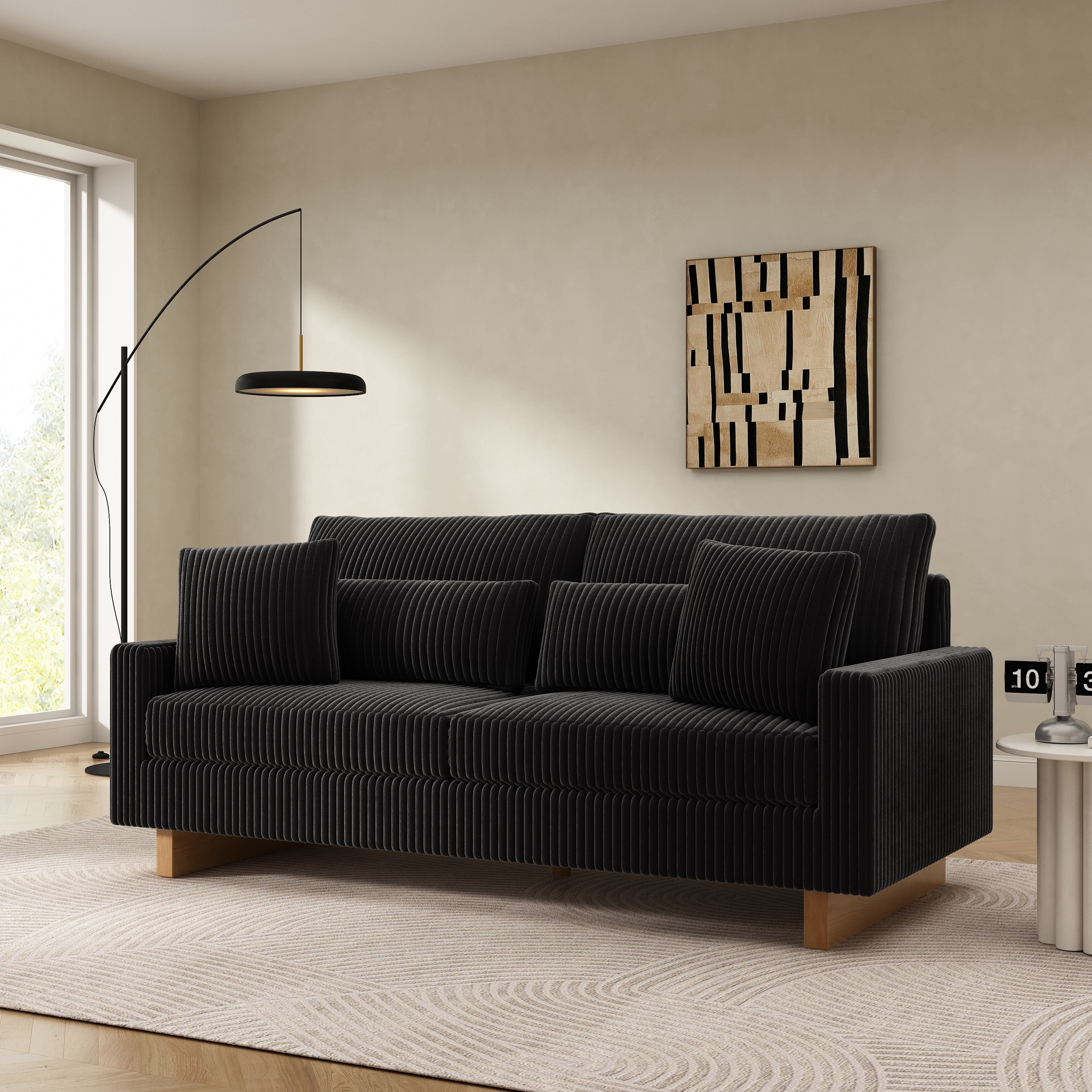 Modern Corduroy Loveseat Sofa, 80.3" Upholstered Couch w/Four Pillows