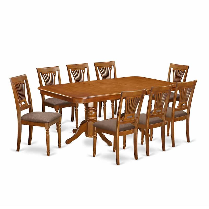 Kitchen Dining Set 9 Piece Table with 8 Chairs - Linen Upholstered Modern Dining Room Set 40x78 Inch