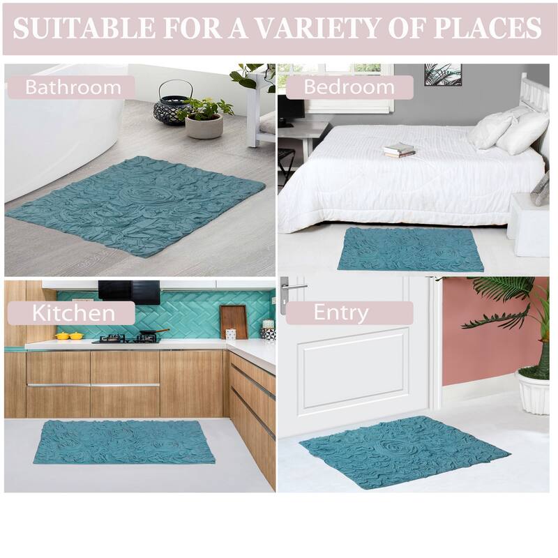 Bell Flower Bathroom Rug, Cotton Soft, Water Absorbent Bath Rug, Non Slip Shower Rug Machine Washable 24"x40" Rectangle