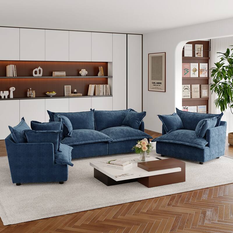 Double Layer Cushion Comfy Cloud Modular Sectional Sofa Set - 4 piece-Navy - Symmetrical