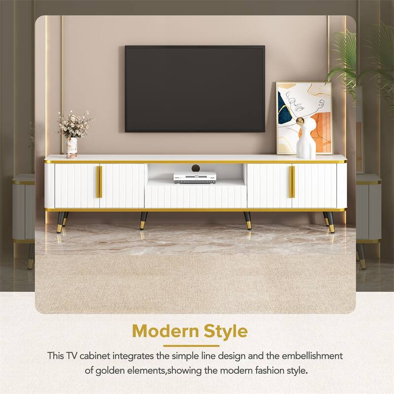 Luxury Minimalism TV Stand w/ Open Storage Shelf,Entertainment Center