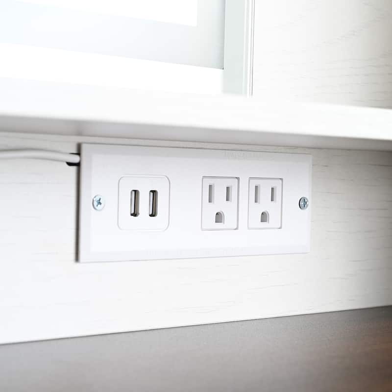 Rustic Makeup Vanity Desk with 3 Color Adjustable Touch Control Mirror, Built-in Power Outlets Dressing Table Set with Stool