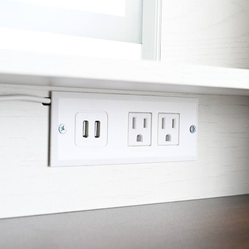 Vanity Desk with Touch Control Light Mirror, Dressing Table Set with Charging Station & Stool, Large Makeup Vanity Table