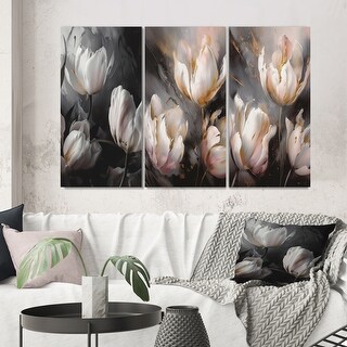 Designart "Cream Serenade Of Tulips III" Floral Tulip Wall Art Set Of 3 ...