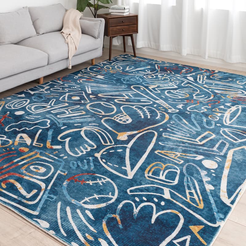 Katie Merz SPORTSGLYPHS Baseball Area Rug - 8' x 8' Square - Blue
