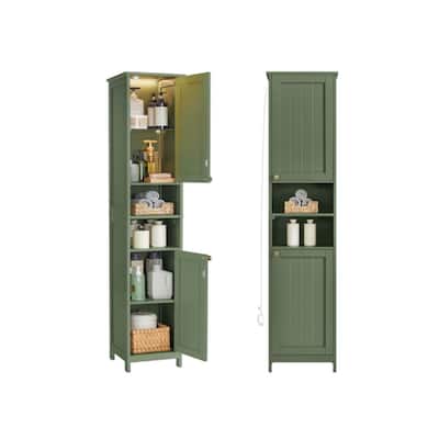 Forest Green Tall Bathroom Cabinet with Door Activated Light Adjustable Shelves - 11.8"D x 15.7"W x 66.9"H