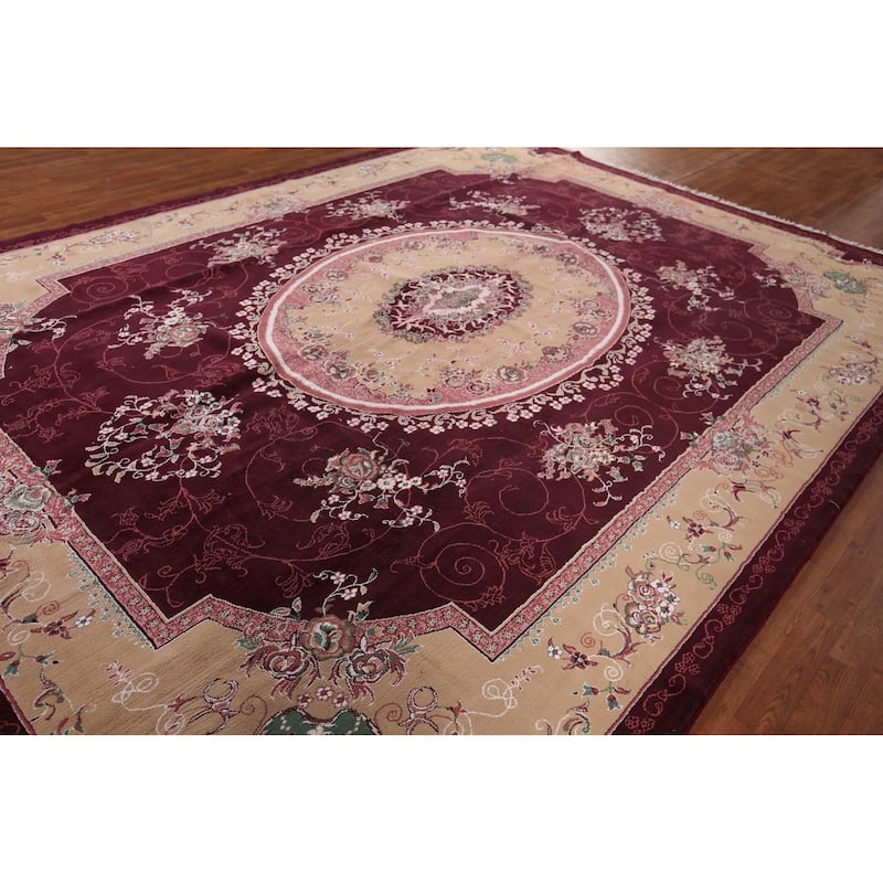 Victorian Style Burgundy Tabriz Area Rug Machine Made Carpet - 9'9" x 12'9"