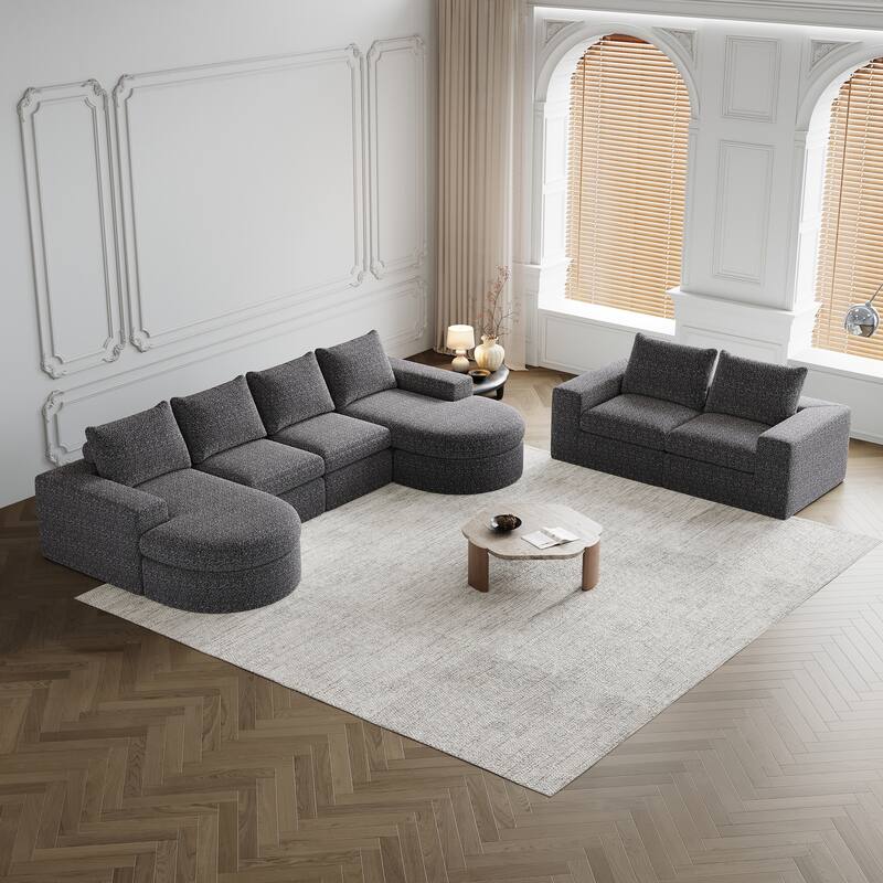 Roomfitters 99" Modern Chenille Cloud Curved Sectional Sofa with Chaise, L-Shaped Couch, for Living Room or Apartment