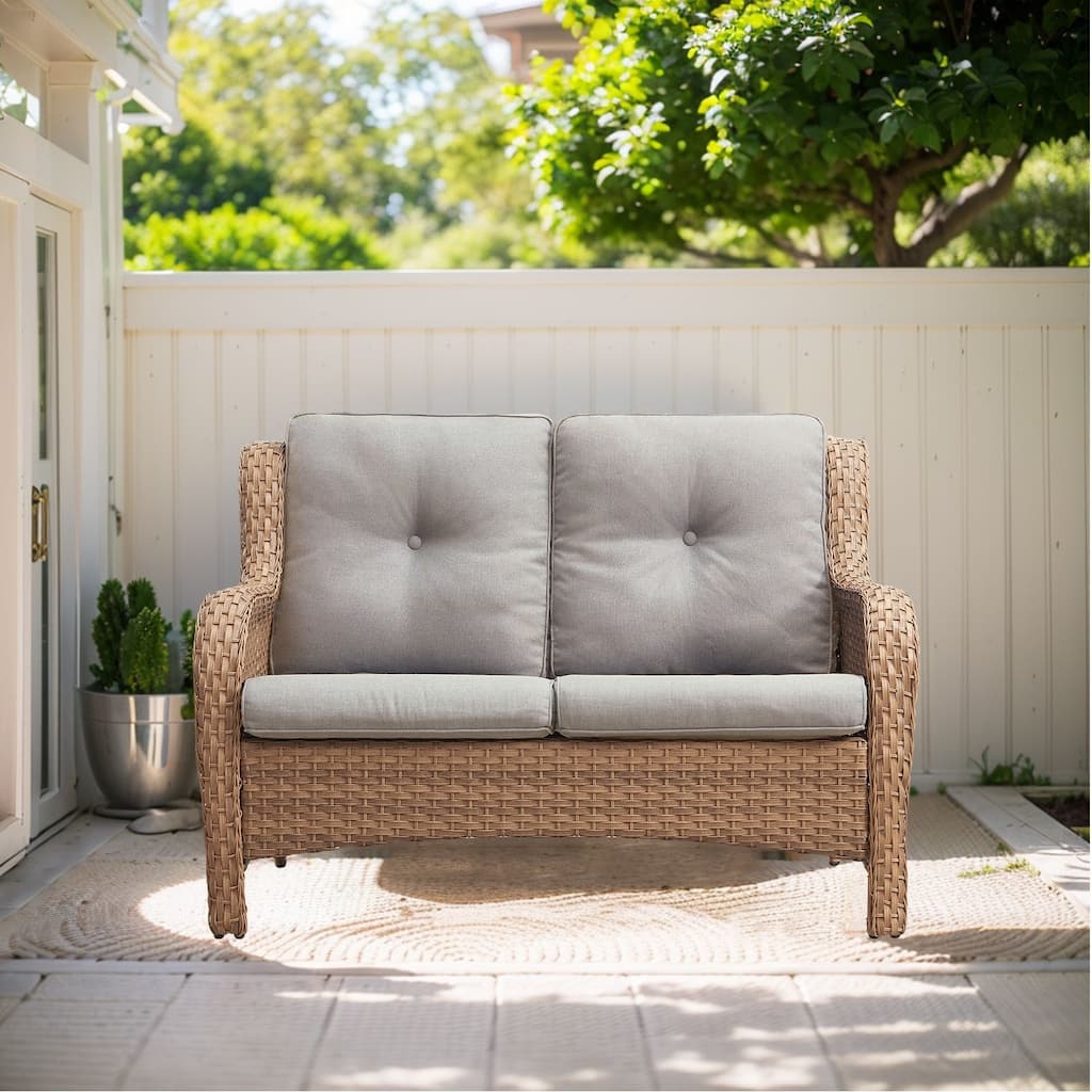 Outdoor Loveseat Sofa 2-Seat Sofa Yellow-Beige - Yellow