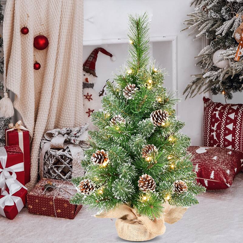 2FT Prelit Christmas Tabletop Tree with Pine Needle & 30 Warm White LED Lights