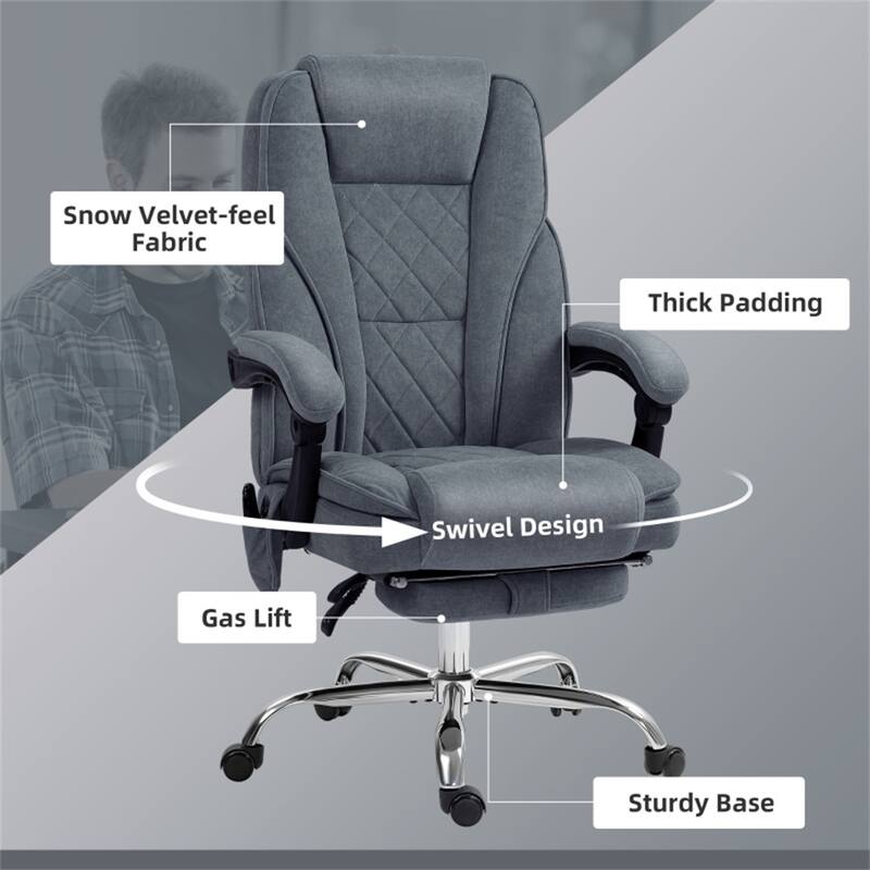 Ergonomic Adjustable Height Velvet Office Chair with Footrest Massage and Lumbar Heating - 26.5" W x 28.25" D x 43.75"-46.75" H