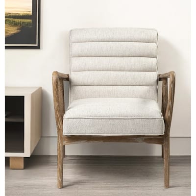 HomeRoots 28" Cream And Brown Fabric Lounge Chair - 28' X '30.5' X '27