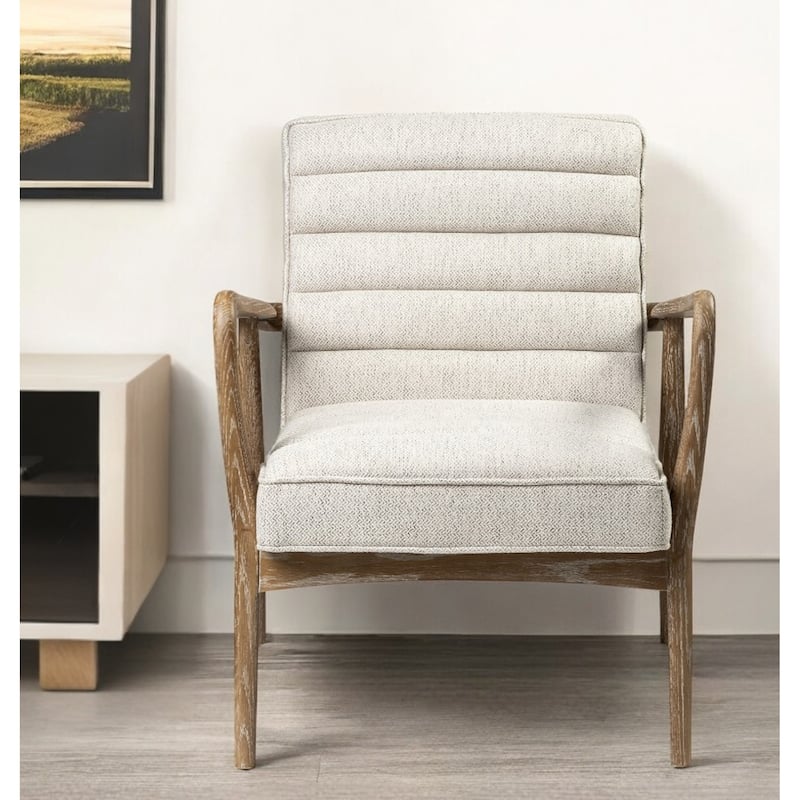 HomeRoots 28" Cream And Brown Fabric Lounge Chair - 28' X '30.5' X '27 - 28' X '30.5' X '27