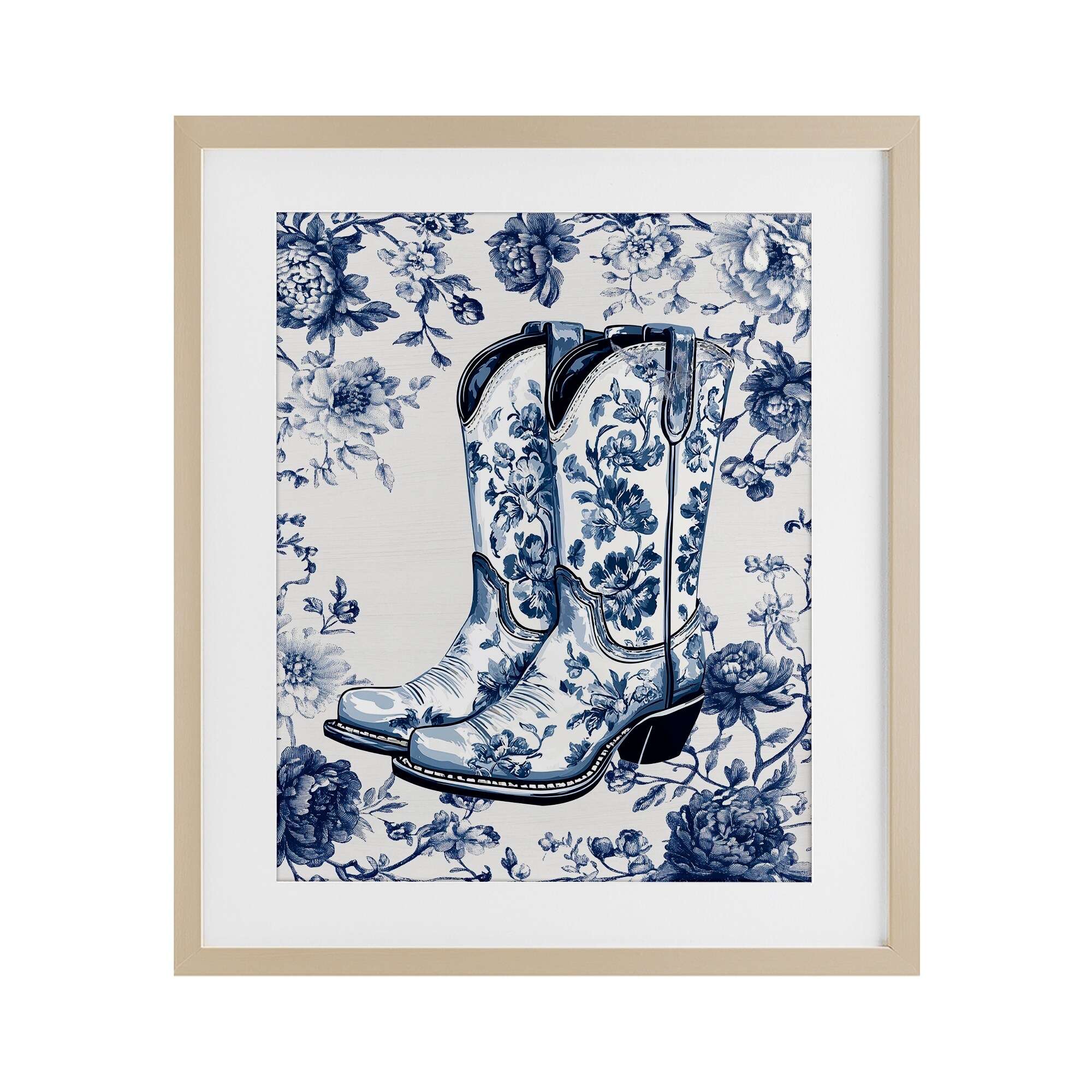 Stupell Blue Spring Florals & Boots Under Glass Framed Design By Lettered and Lined