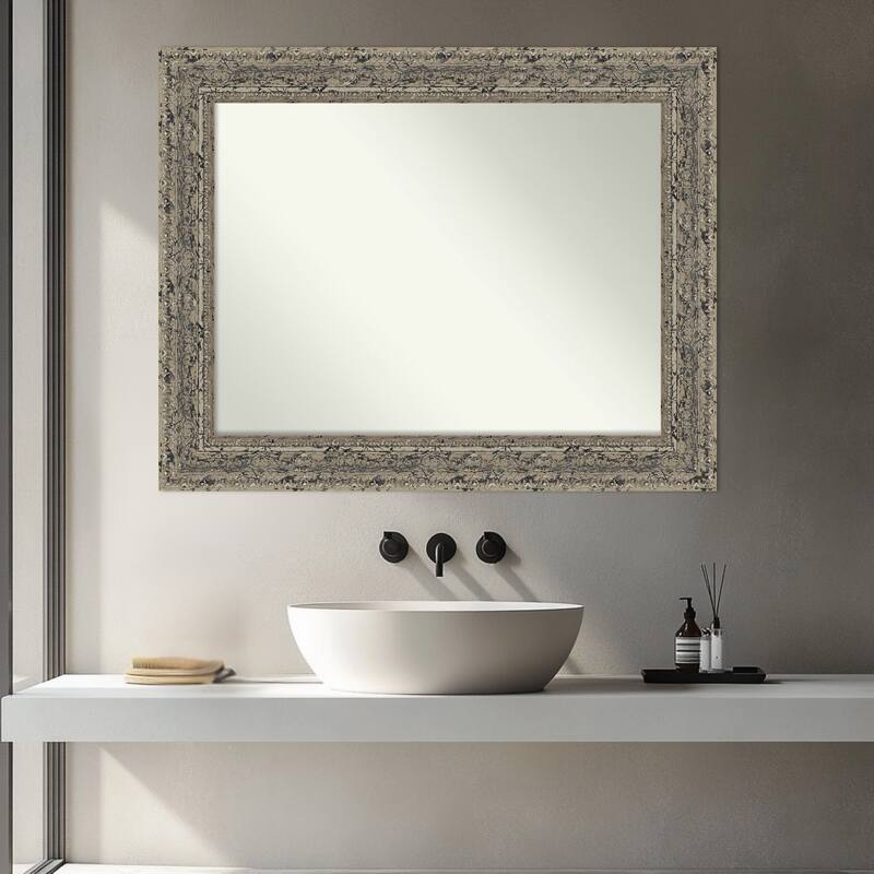 Attic Aged Non-Beveled Wood Framed Bathroom Vanity Wall Mirror