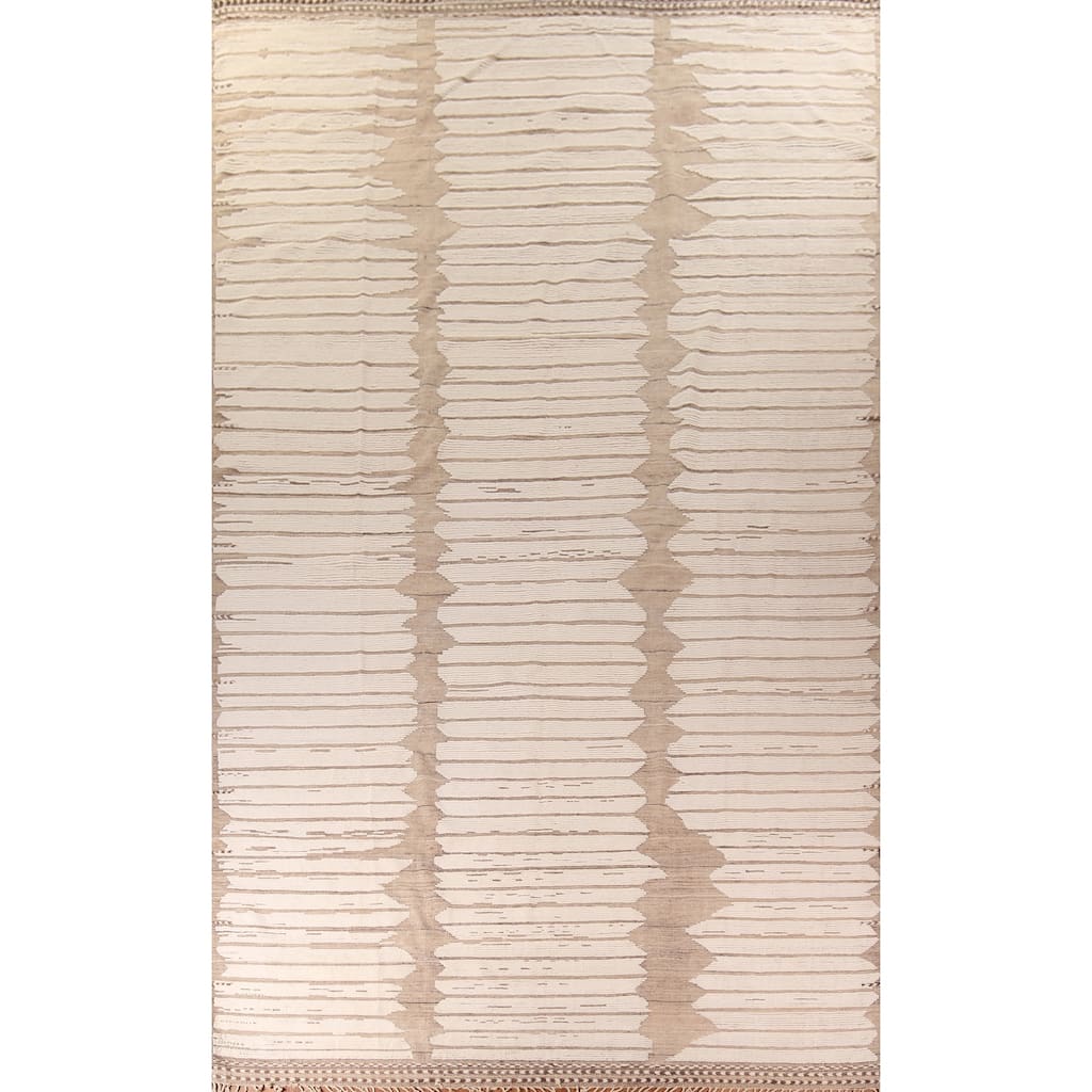 All-Over Striped Moroccan Large Area Rug Hand-Knotted Wool Carpet - 12'8"x 20'3"