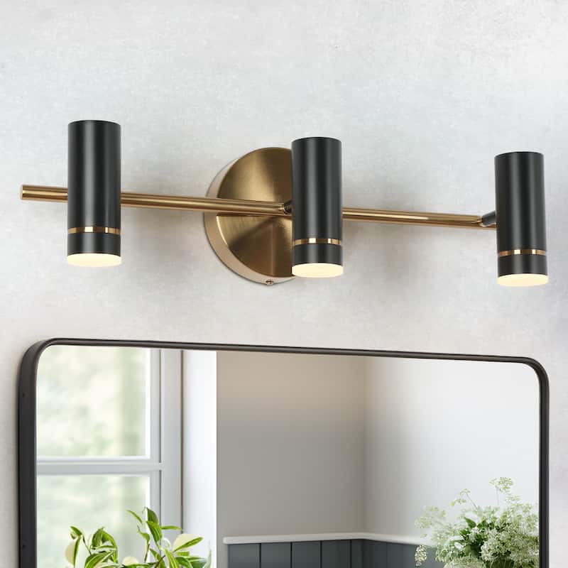 Modern Black Gold 3-Light LED Bathroom Vanity Light Industrial Wall Sconces - 24 "