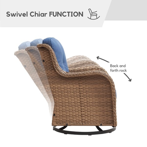 dimension image slide 5 of 11, Gymojoy 3 Piece Outdoor Wicker Swivel Rocker with Cushion & Table